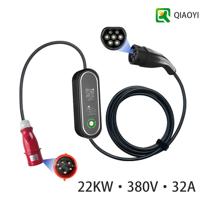 Type2 22kw 380V 32A AC Portable EV Charger with Screen Output Charging Station New Electric Vehicle Charger