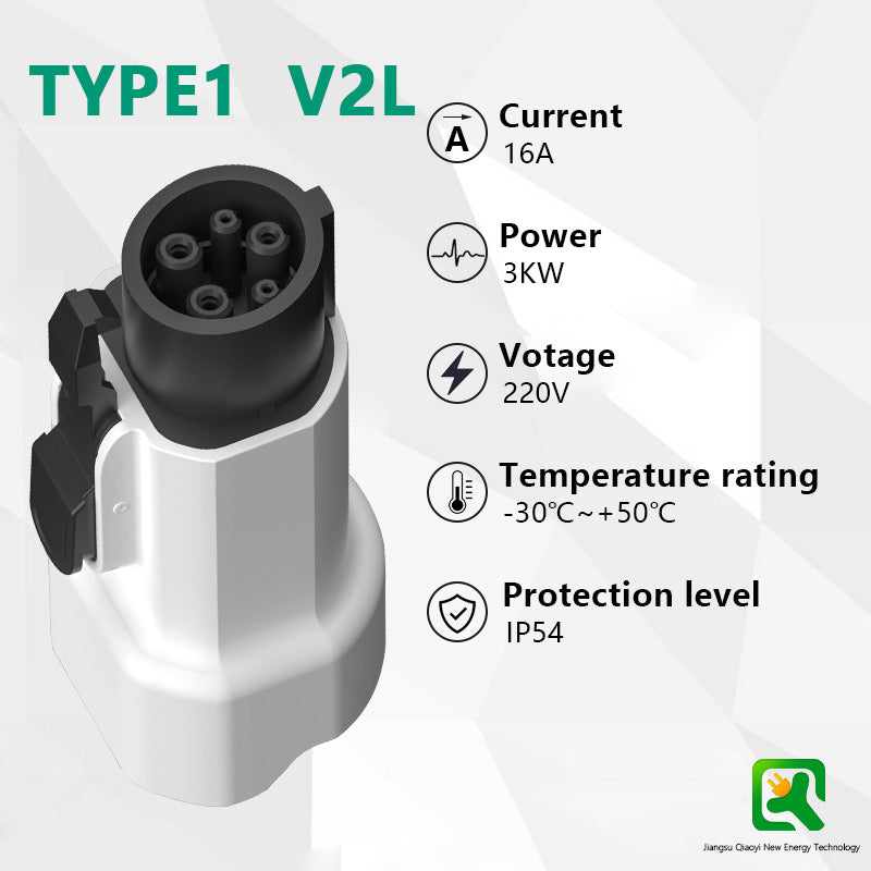 EVqiaoyi J1772 Type1 V2L Adapter 16A 250V Portable EV Discharger for Hyundai Ioniq 5/6, Kia EV6/EV9, MG ZS EV