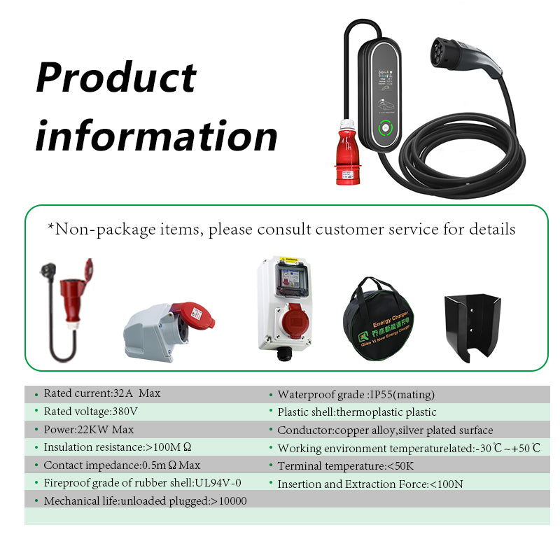Type2 22kw 380V 32A AC Portable EV Charger with Screen Output Charging Station New Electric Vehicle Charger