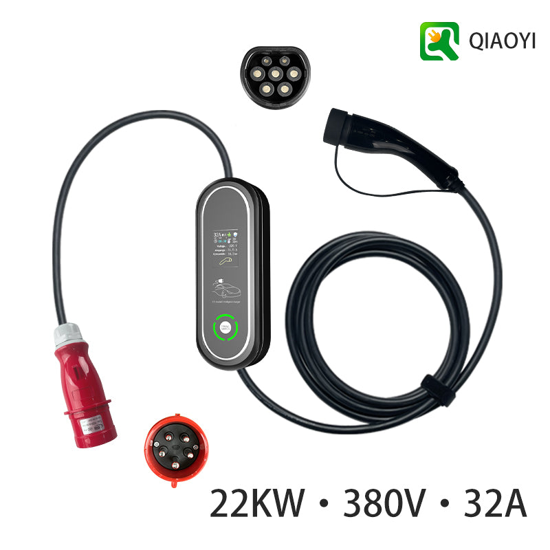 Type2 22kw 380V 32A AC Portable EV Charger with Screen Output Charging Station New Electric Vehicle Charger